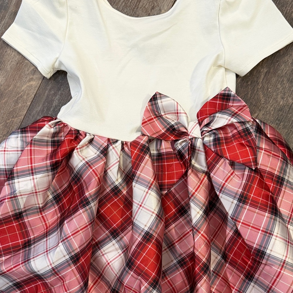 H&M Cream Top with Red Plaid Skirt Kids Dress - Picture 2 of 10